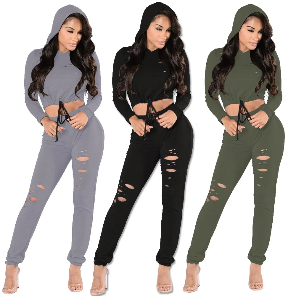 Модный сексуальный женский спортивный костюм для фитнеса свитер с капюшоном и