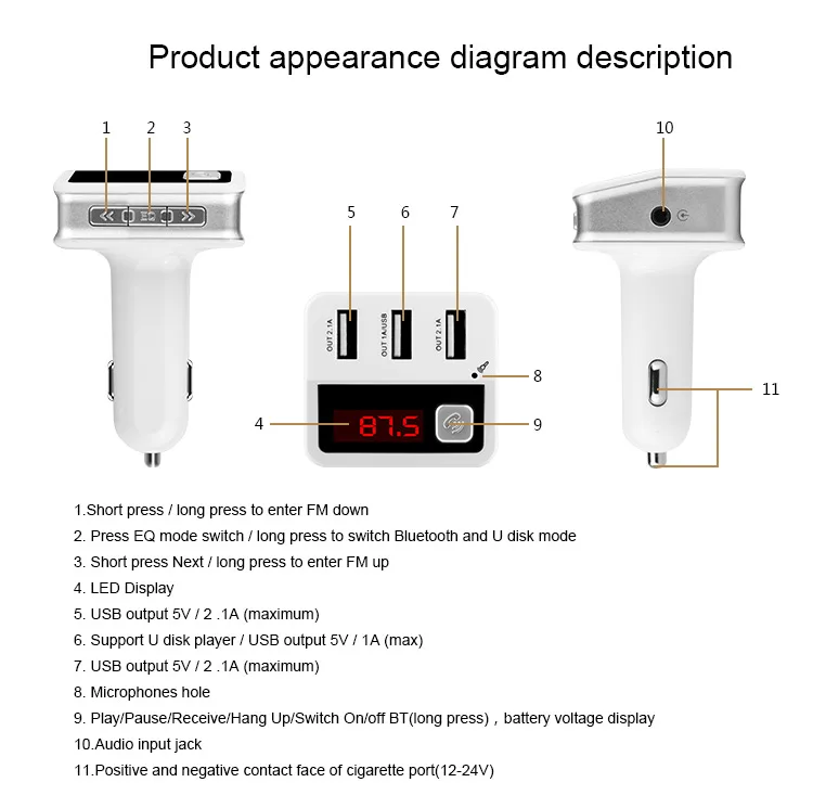 Портативный Bluetooth MP3 плеер с автомобильным зарядным устройством 12 в