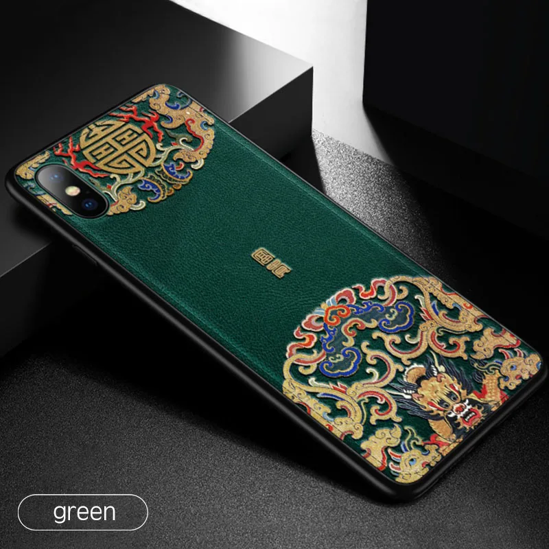 Green Роскошный кожаный рельефный чехол с рисунком для iPhone 11 Pro XS MAX XR X, силиконовый мягкий чехол s, чехол для iPhone 7, 8, 6, 6S Plus, оболочка - Цвет: Green