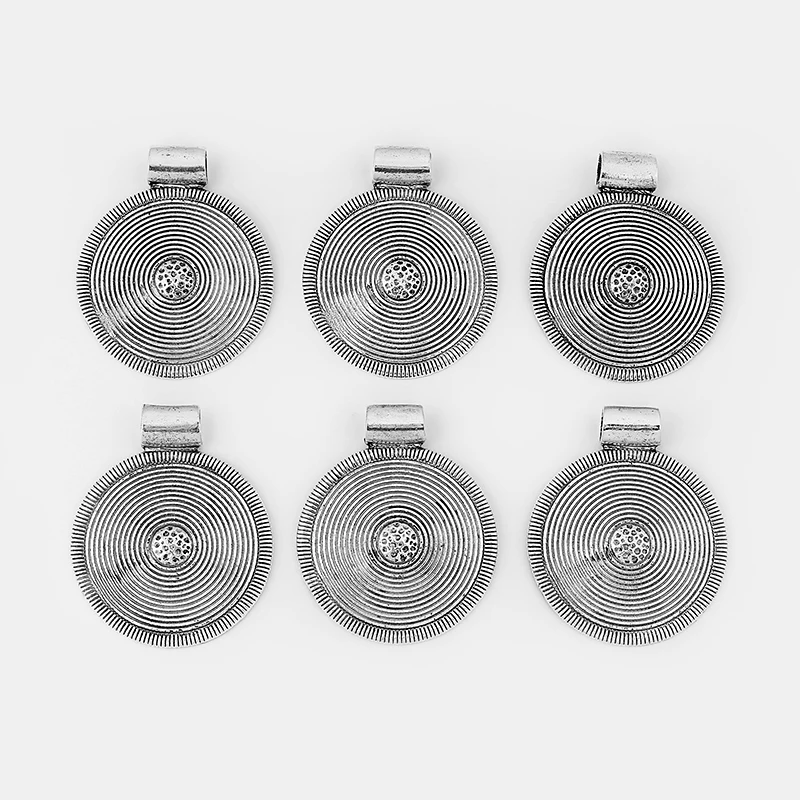 

3pcs Round Hammered Charms Pendants Carve Swirl Spirl DIY Jewellery Making Findings 66mm