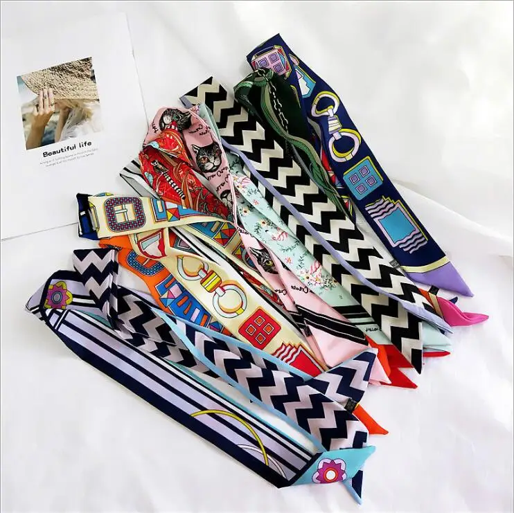 Модный женский шарф косынка в полоску с узким принтом милая повязка на голову