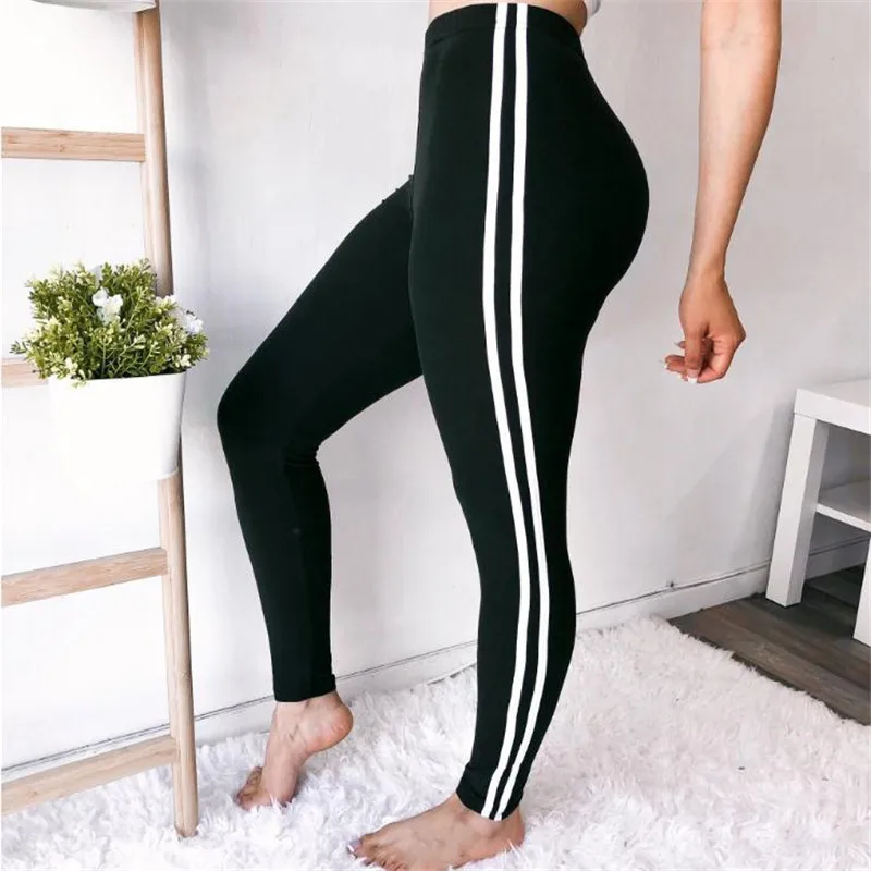 European and American Women's Trousers Fashion Casual Vertical Strip Stitching Sexy Solid Color Sports Pants Bottoming | Женская