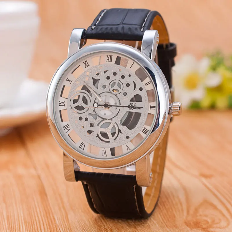 Reloj Mujer Lmitation механические часы полые PU Кожаный ремешок Для мужчин женщин модные