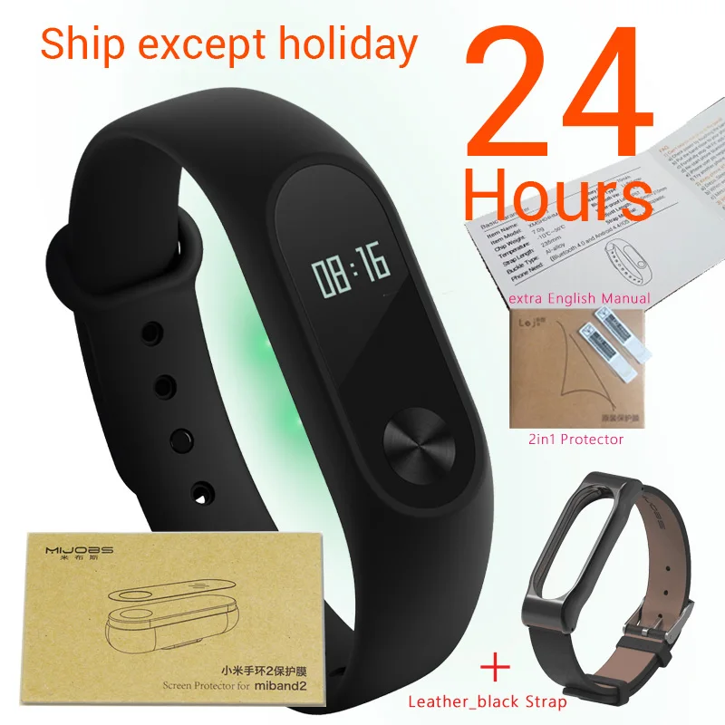 Xiaomi mi Band 2 Смарт-браслет Фитнес браслет mi Band 2 крепление для спортивной камеры Xiao mi Band2 сенсорный экран монитор сердечного ритма Smartband - Цвет: leather black