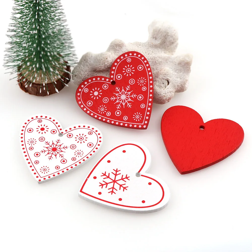 20PCS White&ampRed Tree/Heart/Star Wooden Pendants Ornaments For Christmas Party Xmas Tree Kids Gifts Decorations | Дом и сад