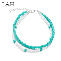 2018 handmade summer beach anklet bohemian simple double layer seed beaded foot anklet bracelets for women charm fashion jewelry