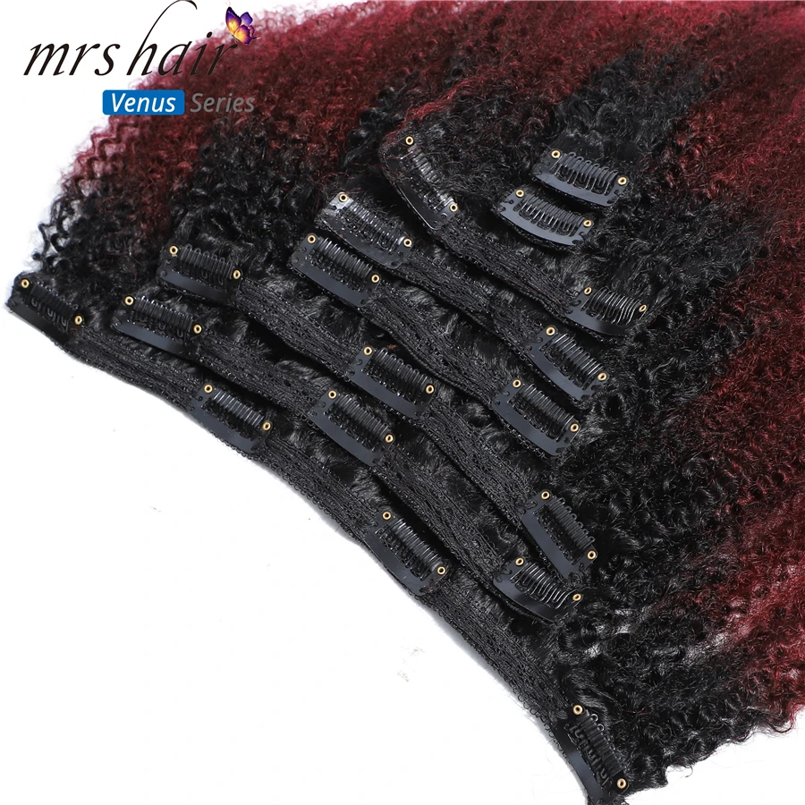MRSHAIR 8 шт./компл. афро Кудрявый Кудрявые Волнистые Волосы Remy человеческие волосы на заколках для наращивания, волосы для наращивания на заколках, "-20" натуральный Цвет для наращивания на всю голову 120g средней плотности