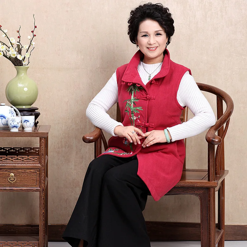 

Chinese Traditional Long Waistcoat Women's Cotton Winter Vest Size: M-3XL