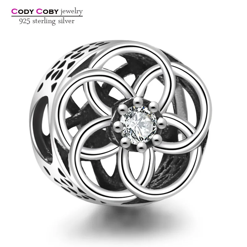 Винтаж 925 пробы Серебряный любящий Нежные цветы цветок бусины Fit DIY оригинальный