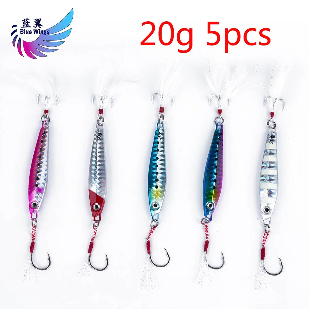 20g 5pcs 5 шт./лот, свинцовый металлический джиг, приманка для рыбалки 20 г/30 г/40 г/60 г с крючками для перьев, быстро отжимающиеся приманки, рыбалка, светящиеся - Цвет: 20g 5pcs