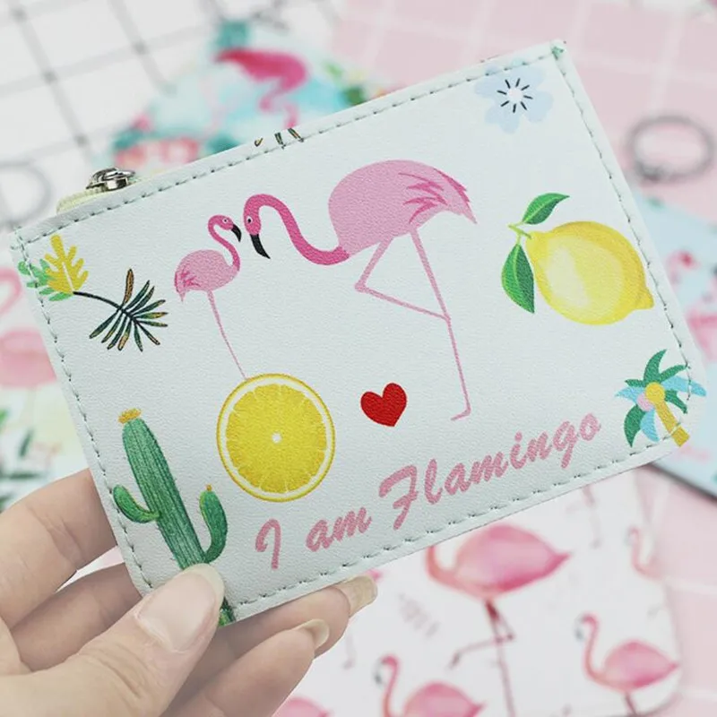 

M303 2018 новые женские кошельки с рисунками из мультфильмов, фламинго, набор карт, нулевой кошелек, пряжка для ключей, кошельки для монет, женск...