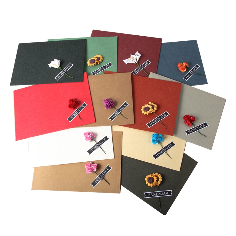 

12pcs/set Retro Vintage Kraft Paper Envelopes with Dried Flowers Letter Stationery Paper Airmail School Office Large Envelopes