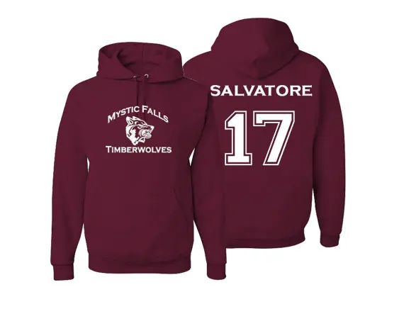 Salvatore 17 Вампира Дневники ћистик толстовки c рисунком волка Salvatore 17 Maroon Для Мужчин's Wo Для мужчин s толстовки с капюшоном; длинные свитера с длинным рукавом hombre пуловер - Цвет: Salvatore 17