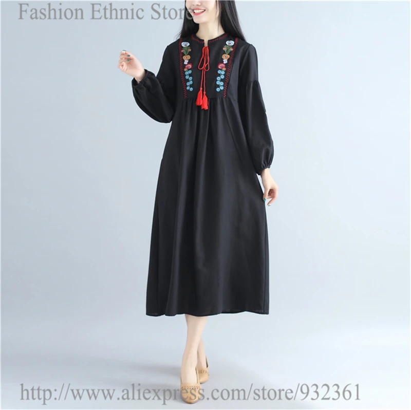 Женское длинное платье в стиле бохо с длинным рукавом на лето и весну винтажное