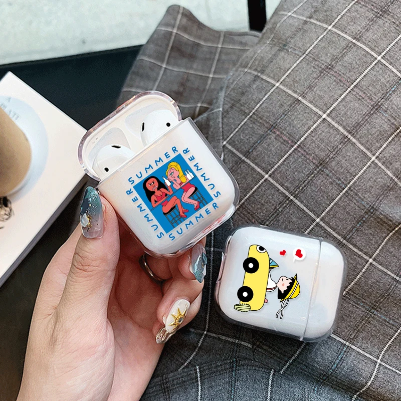Прозрачный беспроводной чехол для зарядки наушников для AirPods 1 2 Жесткий ПК милый мультяшный узор Bluetooth коробка гарнитура чехол