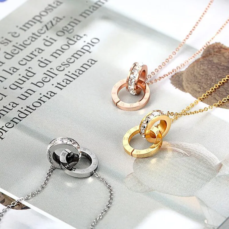 Circle Necklace Woman Necklaces Jewellery Cubic Zirconia &amp Pendants Silver Rose Gold Titanium Steel for Women | Украшения и