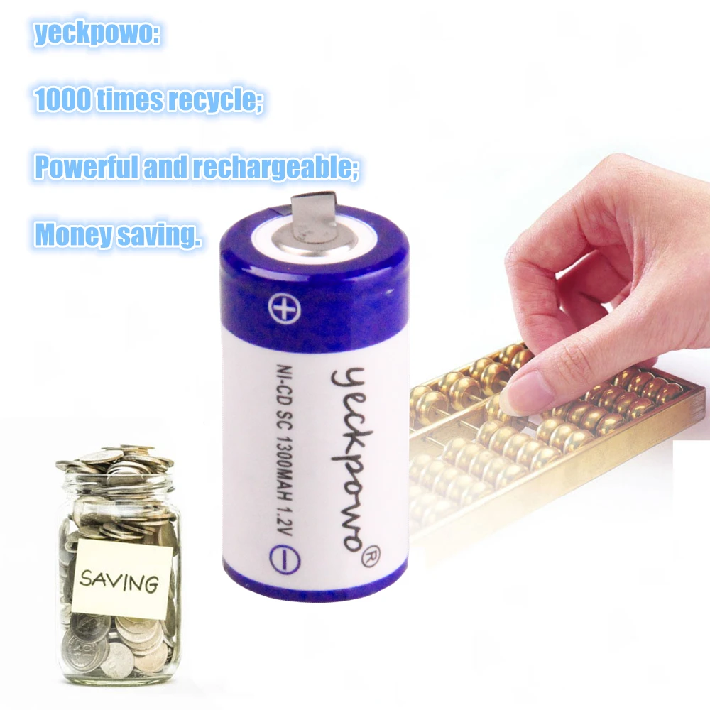 yeckpowo 14 pcs SC battery 1300mAh 1.2V NICD subc screwdriver electric drill batteries for Bosch Mikita Dewalt Hitachi B&ampD |
