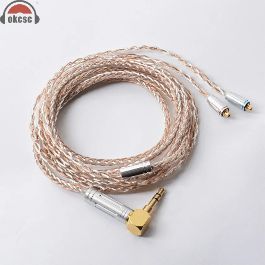 Кабель OKCSC MMCX с 8 ядрами 7N одним кристаллом посеребренный и медный для Shure SE846 SE535