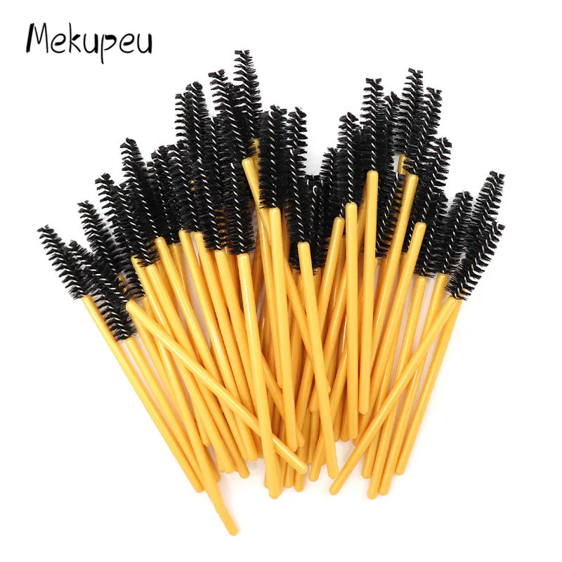 golden black 50 шт./лот, нейлоновая золотисто-синяя ручка, палочки для туши, аппликатор, одноразовая кисть для ресниц, для наращивания ресниц, кисти для макияжа - Handle Color: golden black