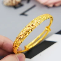 2 piece bridal bangle set 24k gold carved star smooth bracelet adjustable women jewelry wholesale