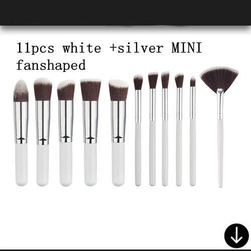 white silver 11pcs Профессиональные 10 шт. инструменты для макияжа, набор кистей, косметическая кисть, Тональная основа, тени для век, подводка для глаз, кисть для пудры, Pinceau Maquillage - Handle Color: white silver 11pcs