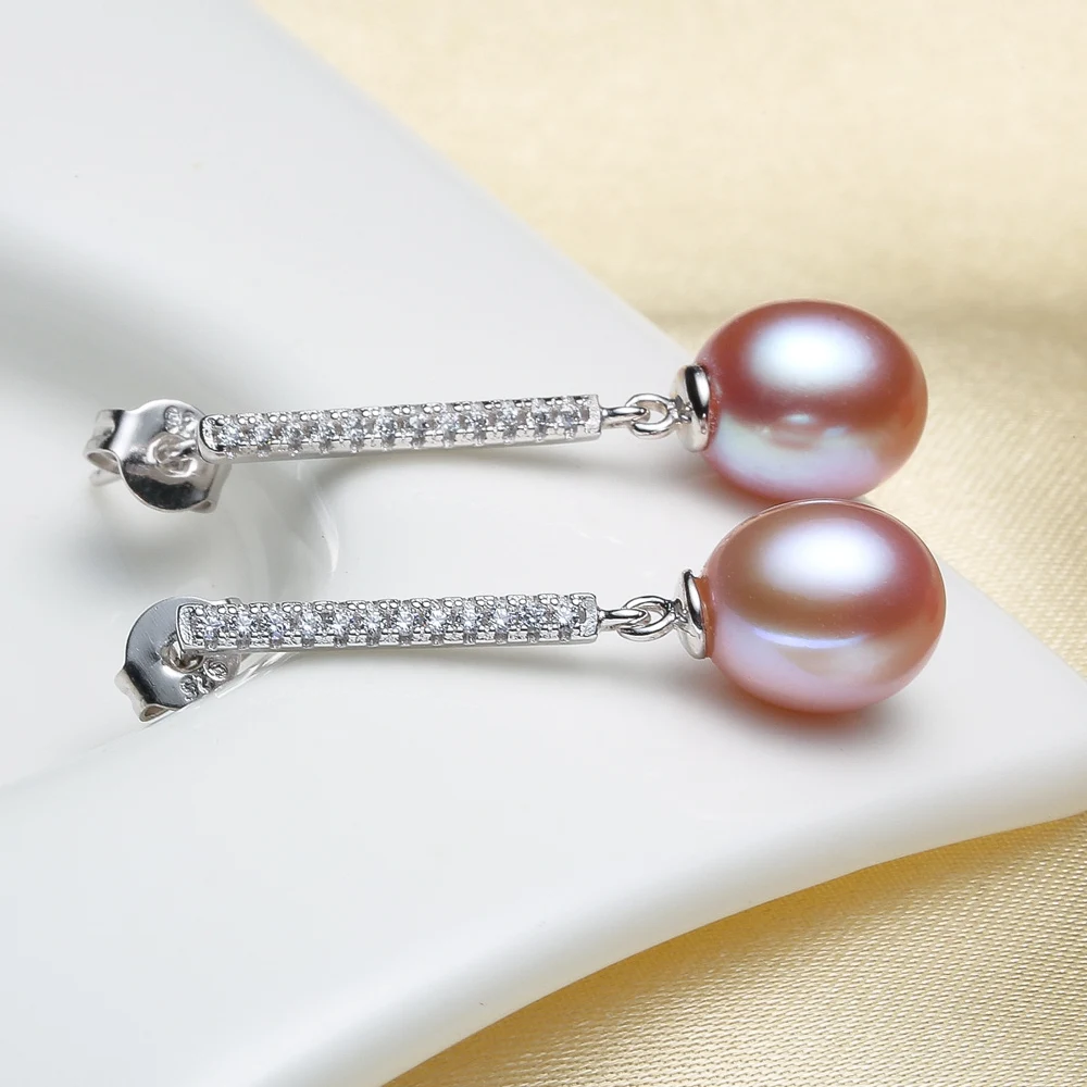 purple pearl Earring Модный пресноводный черный жемчуг, серьги-гвоздики из стерлингового серебра 925 пробы для женщин, свадебные украшения, классические простые жемчужные ювелирные изделия - Цвет камня: purple pearl Earring