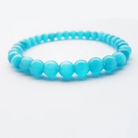 pure natural good quality duy 6mm blue cats eye semi precious stone women beaded bracelet jewelry
