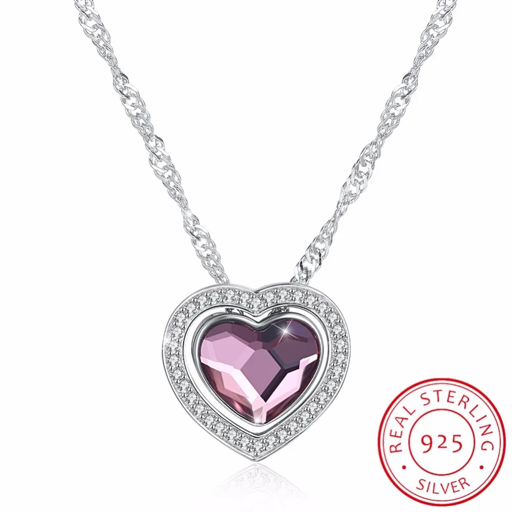 

Lekani Crystals Heart Pendant Necklaces Real S925 Silver Fine Jewelry For Women Multiple Different Wearing Styles