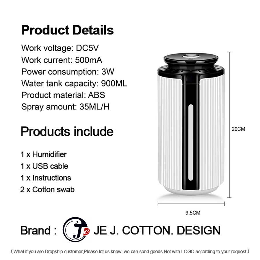 2019 New 900ML Air Humidifier Ultrasonic USB Diffuser Aroma Essential Cool Mist Purifier Oil 7 Color LED Night light ITAS3307A | Бытовая