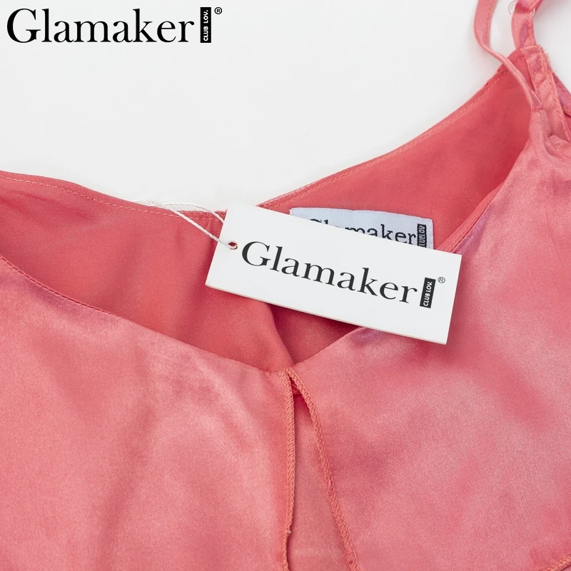 Glamaker, Атласные оборки, элегантный короткий укороченный Топ для женщин, с открытыми плечами, сексуальный летний топ на бретелях для женщин, весенние вечерние топы на бретельках с открытой спиной, Новинка