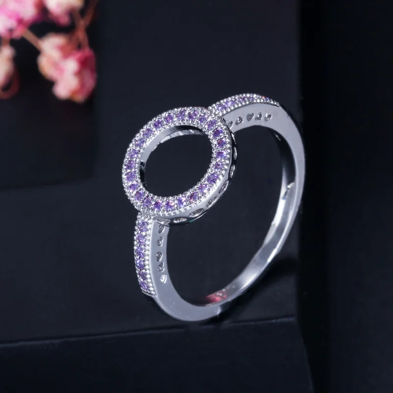 BeaQueen модное серебристое кольцо 925 Круглые обручальные кольца ювелирные изделия Синий Фиолетовый Красный кубический циркон обручальные кольца для женщин R066 - Цвет основного камня: Purple