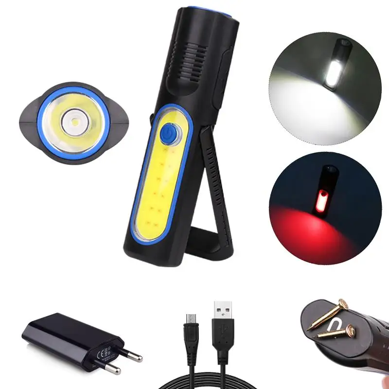 Рабочая лампа usb фонарик COB 18650встроенный аккумулятор красный белый с магнитом
