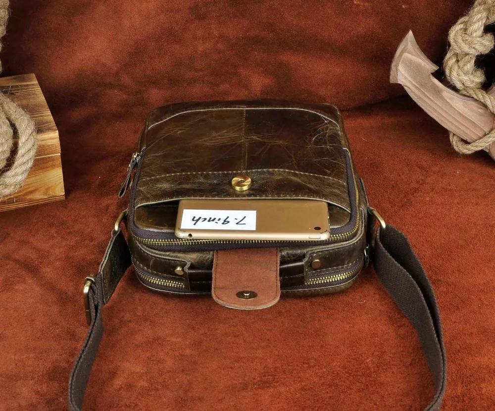 

Leather Male Casual Design School Shoulder Messenger Crossbody bag Fashion College Tote Satchel Tablet A4 Book bag For Men 111-2