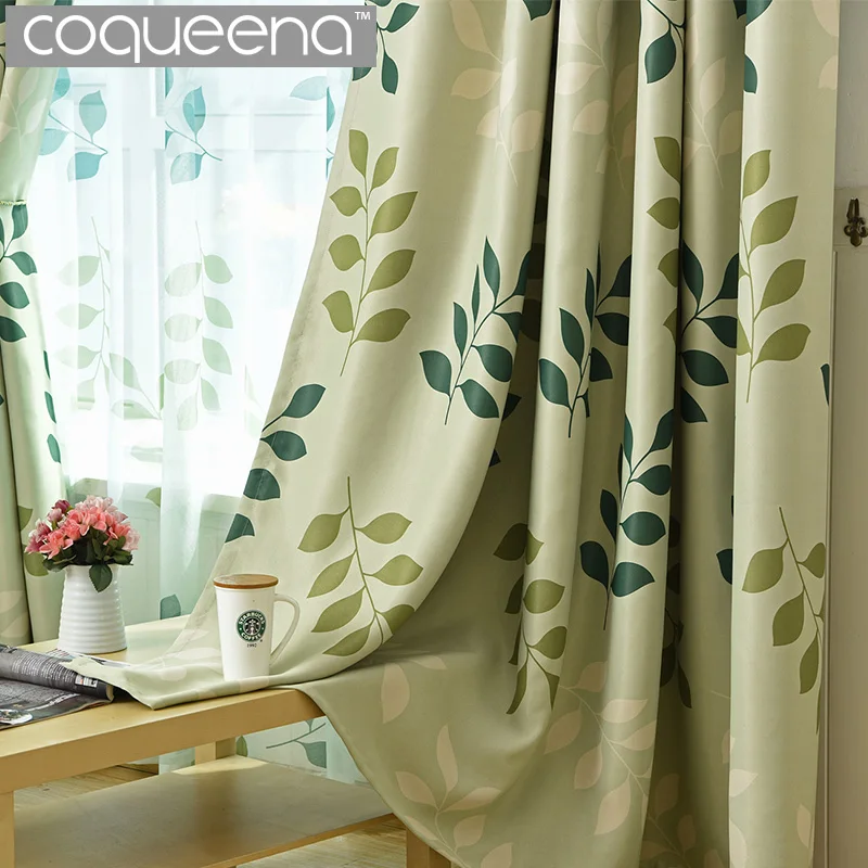 Coqueena Абсолютно Современный Зеленый Лист Шаблон Готовые Пользовательские Шторы