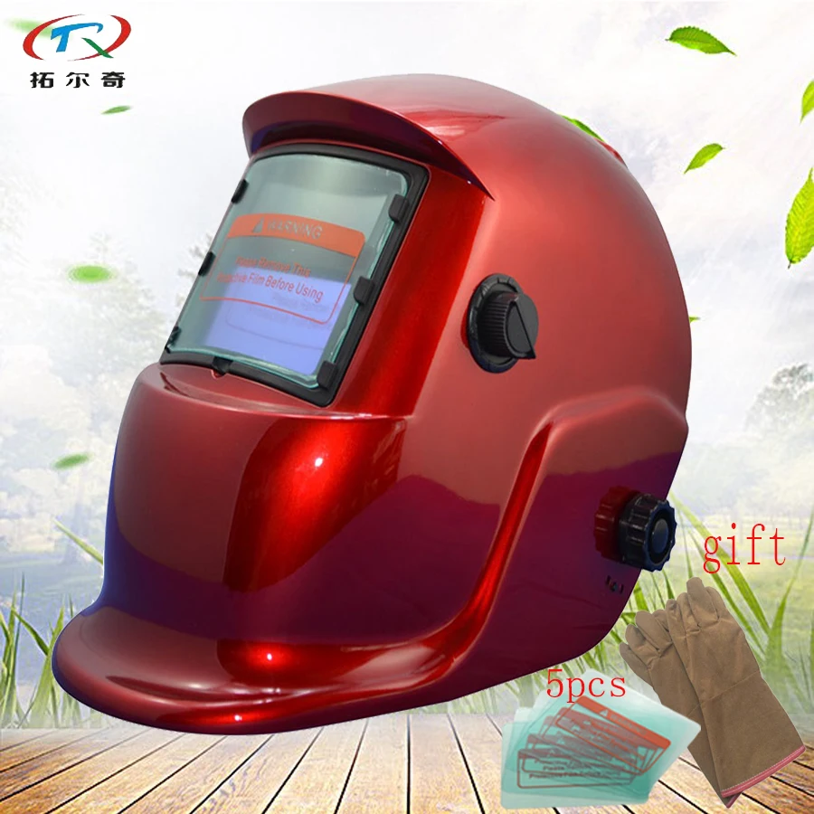 

Auto Darkening Welding Helmet with headwear All Red Color Welding Mask solar and battery Semi-Automatic Welder hat HS03.2233DE
