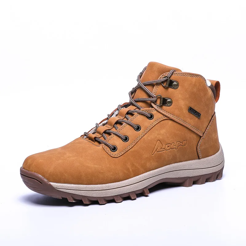 Light Brown MARSON/мужские ботинки; большие размеры 39-48; сезон осень-зима; мужские кожаные кроссовки на шнуровке; уличная Мужская обувь; водонепроницаемые теплые плюшевые ботинки - Цвет: Light Brown