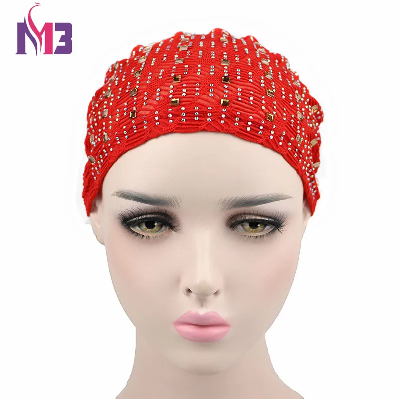 Головной убор Diamond Turban Hat Muslim Hijab Islamic Mesh Insert Turbante с горячей стразовой накладкой и большой флористической тарелкой на.