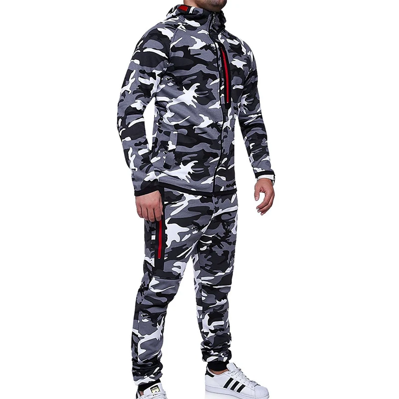 Мужской Камуфляжный спортивный костюм ZOGAA облегающий из двух предметов в стиле