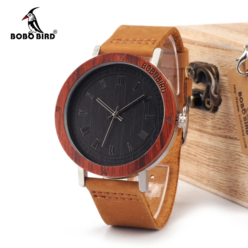 Классические часы BOBO BIRD WK06 из красного сандалового дерева и стали мужские с