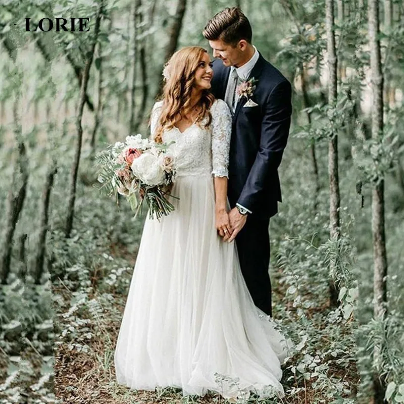 Свадебное платье LORIE Country Boho шифоновое с V образным вырезом и открытой