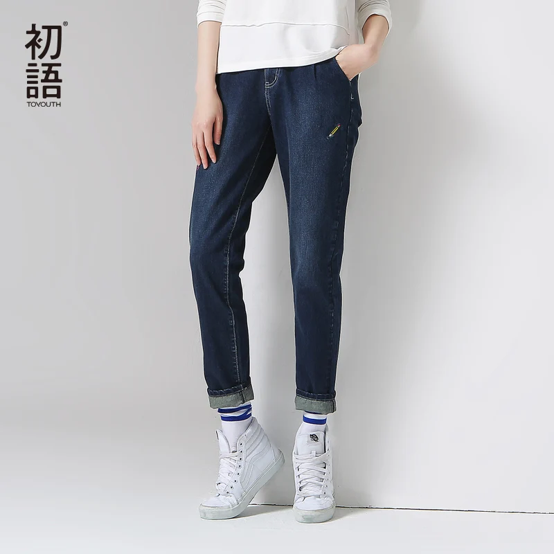 Toyouth Denim Jeans Women 2018 New Pattern Embroidery Ladies Mid-Waist Full Length Slim Casual Pants | Женская одежда