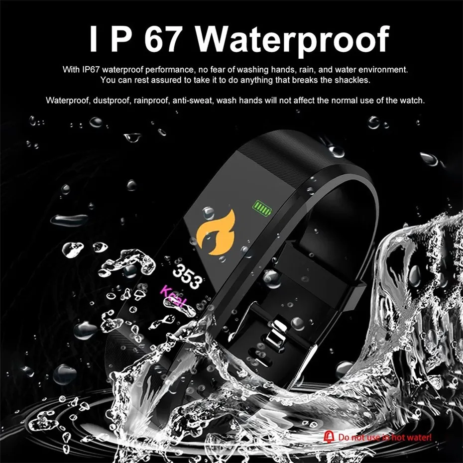 Smart запястье 115 плюс монитор сердечного ритма Смарт Браслет IP67 Водонепроницаемый смарт-браслет, Шагомер напоминание для женщина мужчина