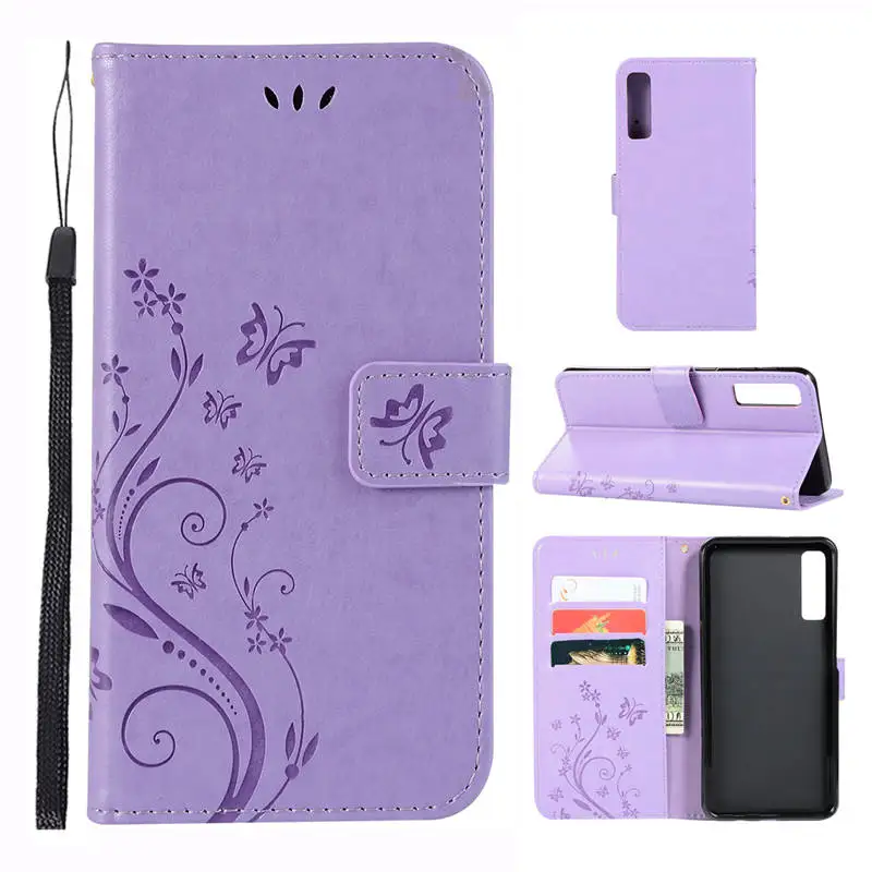 Light Purple Бабочки из искусственной кожи чехол-портмоне с откидной крышкой чехол для телефона чехол для samsung A7 A750 A9 A920 J4 Plus J6 S10 A50 A30 M10 M20 M30 Coque - Цвет: Light Purple