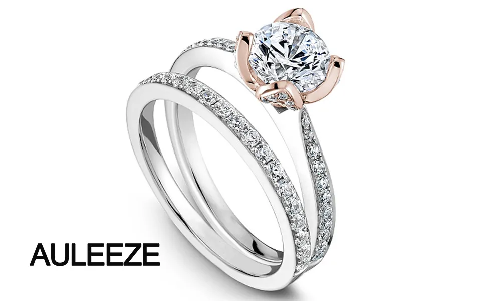 Кольца с цветами, ювелирные украшения, 1CT, Moissanites, обручальные кольца, набор, 14 K, кольца из розового золота, искусственный бриллиант, Свадебный комплект невесты