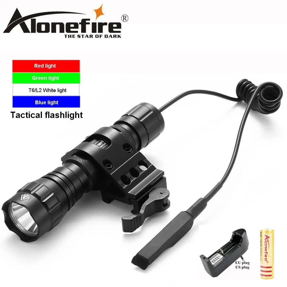

AloneFire 501Bs Cree XML охотничьи Тактические подсветка для оружия с выключателем + Универсальное крепление для бочонка