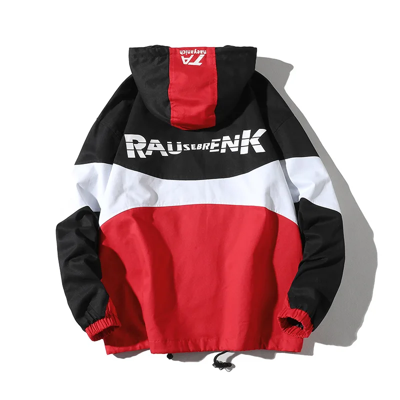 

Hooded Jacket Men Fashion Casual Stitching Printing Hip Hop Windbreaker Jacket Male Harajuku Splice Loose Coats