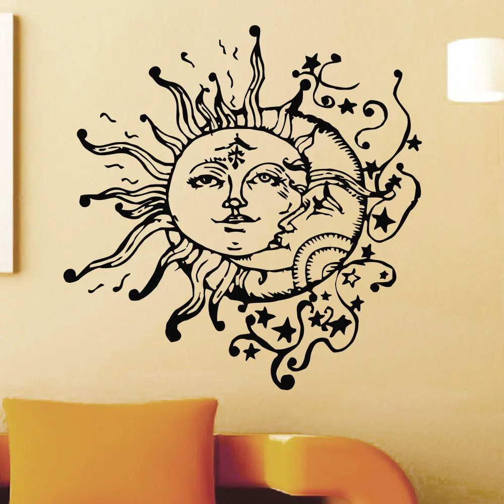 Creative Special Wall Decals Home Livingroom Cool Unique Decor Vinyl Sticker Sun Moon Doubled Face Patterned Mural Wm-551 Дом и сад