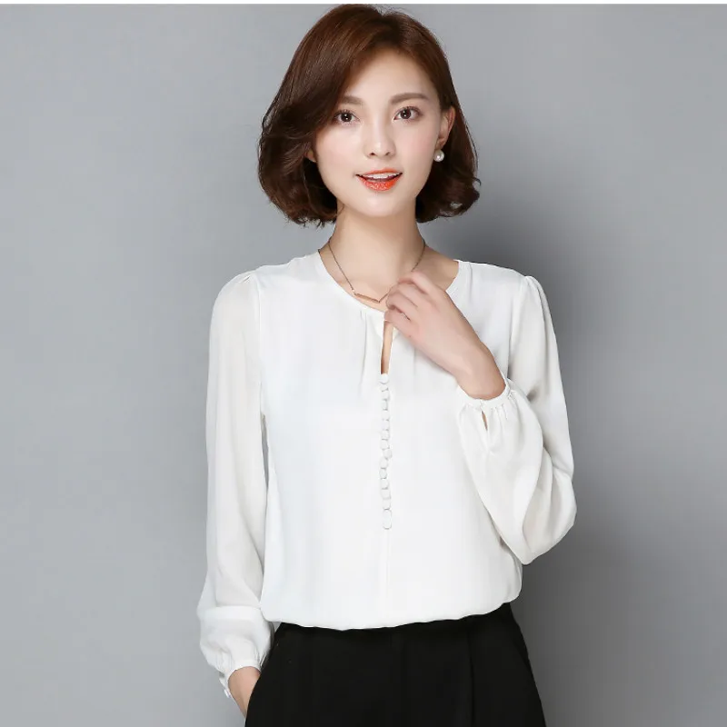 Новинка 2019 женские блузки модная рубашка с длинными рукавами и круглым вырезом