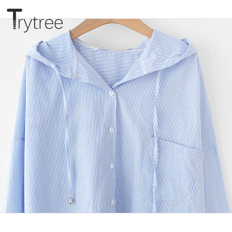 Женская блузка в полоску Trytree Повседневная рубашка из полиэстера и хлопка с
