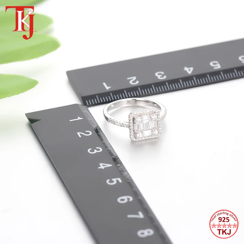 TKJ Real 100% 925 стерлингового серебра сверкающие кольца ясно CZ кольцо на палец для